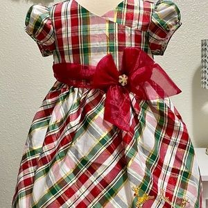 Gorgeous upcycled red white and green plaid Christmas dress. Size 24m-sm 3t